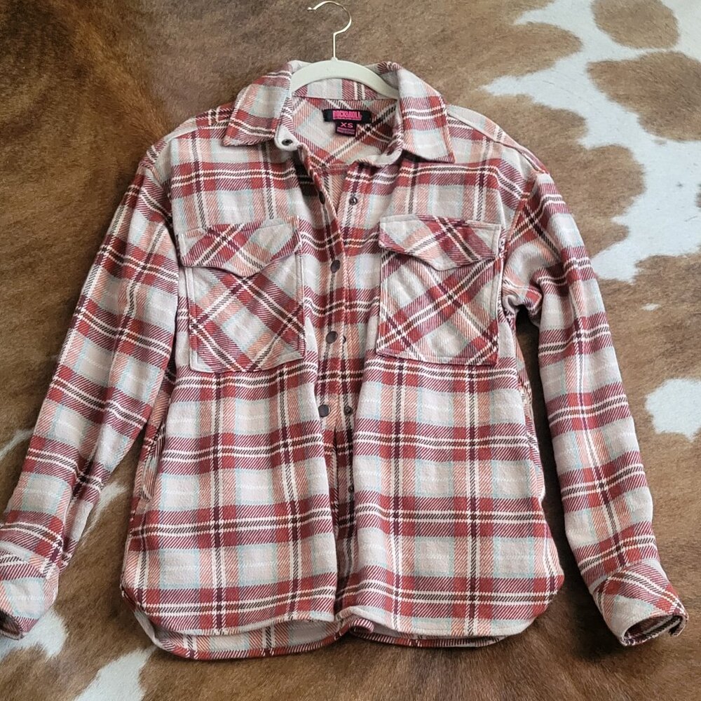 ROCK &ROll denim women plaid print fringe jacket